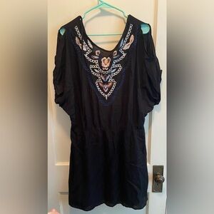 Black Dress with Embroidered Flowers Size XL